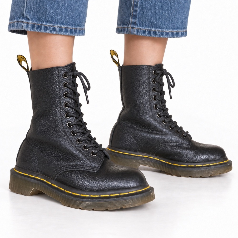 Dr Martens 1490 Boots Black Virginia Leather 10 Eye Grunge Punk Goth Womens 5